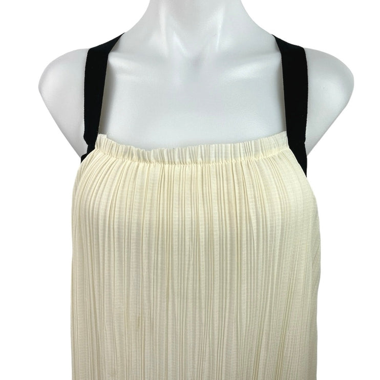 Zara Ivory Chiffon Sleeveless Plisse Pleated Open Back Flowy Maxi Dress Size S