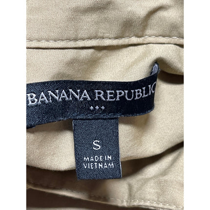 Banana Republic Women's Tan Khaki Short Sleeve Mock Button Down Shirt Top Size S