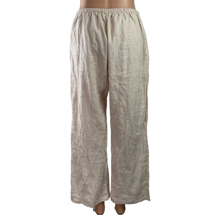 Brandy Melville 100% Linen Womens Beige Dawstring Wide Leg Trousers Pants Sz S