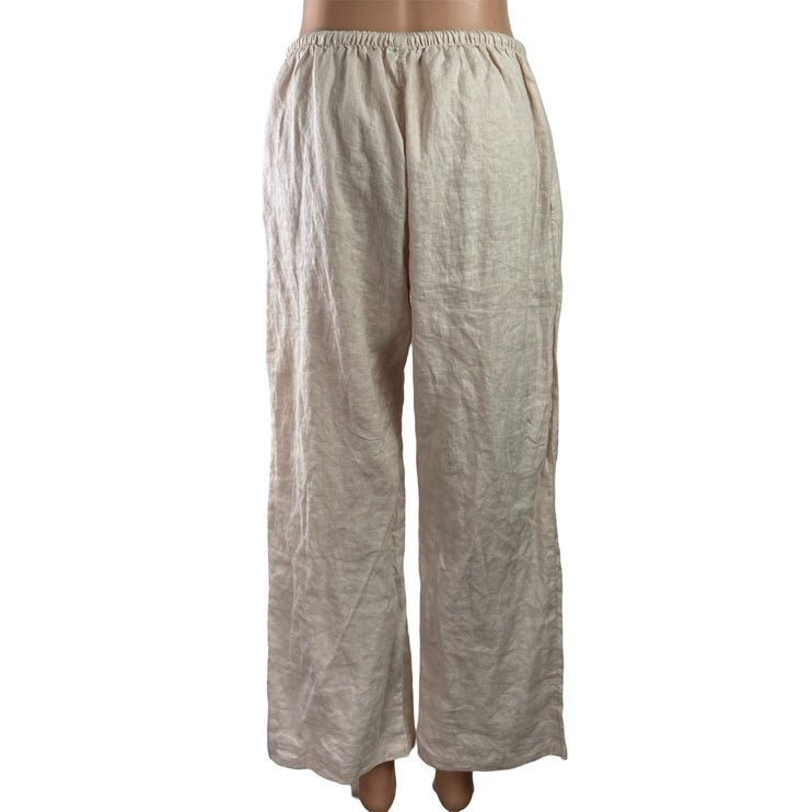 Brandy Melville 100% Linen Womens Beige Dawstring Wide Leg Trousers Pants Sz S