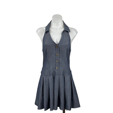 City Studio Collared Pleated Button Mini Halter Tank Flare A-Line Shirt Dress S
