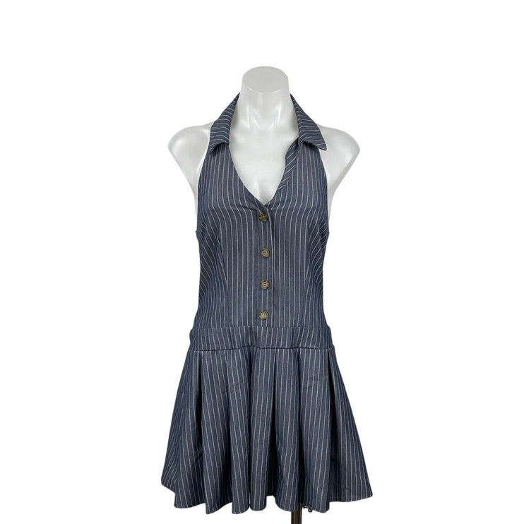 City Studio Collared Pleated Button Mini Halter Tank Flare A-Line Shirt Dress S
