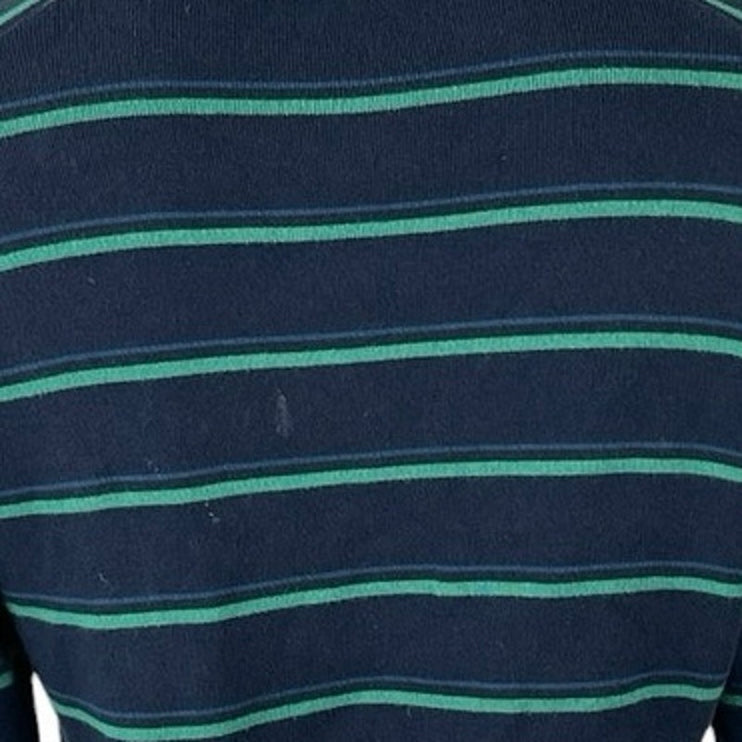 Uniqlo Women's Blue Green Stripe Long Sleeve Crop Polo Sweatshirt Sweater Top XS