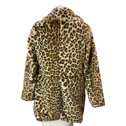 Aakaa Women's Brown Black Long Sleeves Leopard Print Faux Fur Coat Jacket Size M