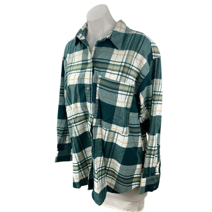 Abercrombie & Fitch Oversized Green Plaid Check Flannel Button Down Shirt Top L