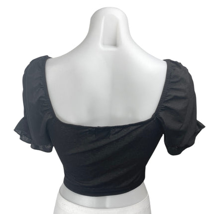 Princess Polly Women's Black Short Puff Sleeve Ruched Crop Blouse Top Size 6