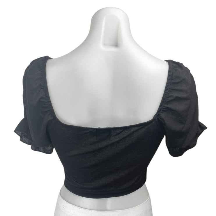 Princess Polly Women's Black Short Puff Sleeve Ruched Crop Blouse Top Size 6