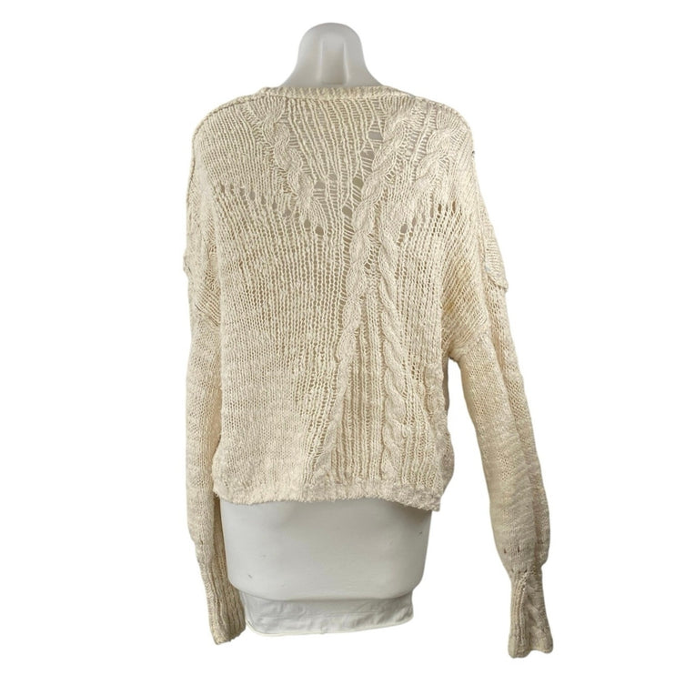 Free People Sandstorm Women's Beige Cable Knit Button Up Cardigan Sweater Top M