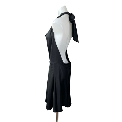 Abercrombie & Fitch Black Halter Silk Satin Cowl Neck Open Back Mini Dress Sz M