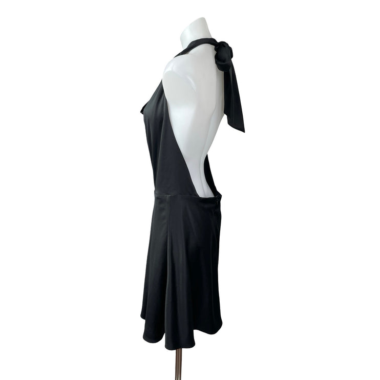 Abercrombie & Fitch Black Halter Silk Satin Cowl Neck Open Back Mini Dress Sz M
