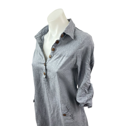 Poetry Women's Gray Linen Half Sleeve Button Front Collared Henley Shirt Top M