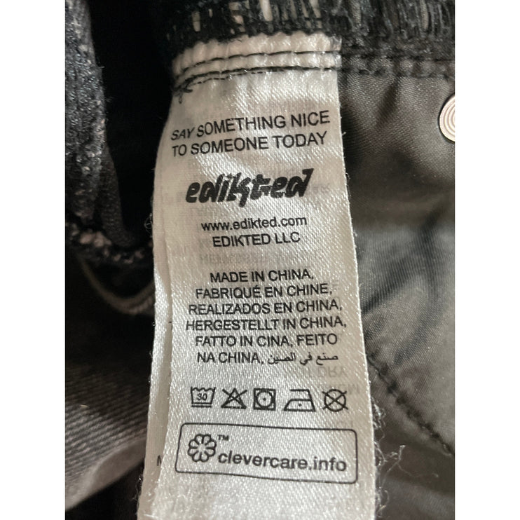 Edikted Women's Black Washed Mid Rise Wide Leg Baggy Palazzo Denim Jeans Size S