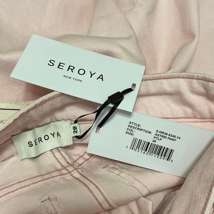 NEW Seroya Women's Pink High Rise Drawstring Relaxed Wide Denim Jeans Pants 28