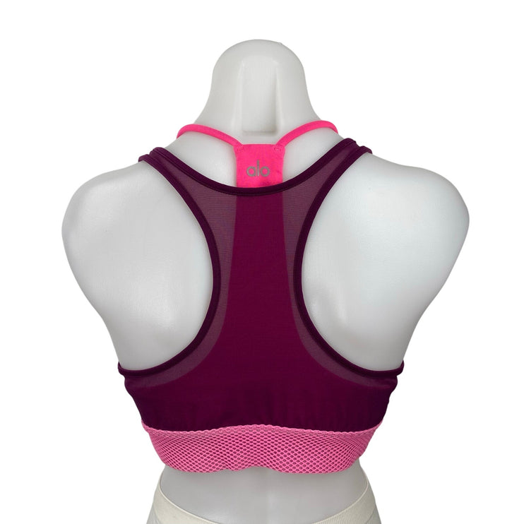 Alo Yoga Women's Pink Mesh Racerback Workout Athletic Sports Bra Crop Top Size M