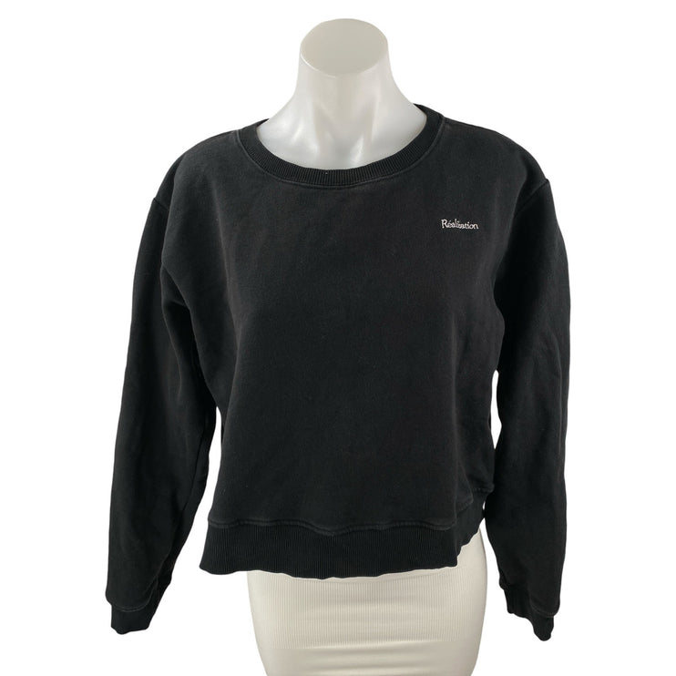 Realisation Women's Black Logo Long Sleeve Fleece Sweater Sweatshirt Top Size S