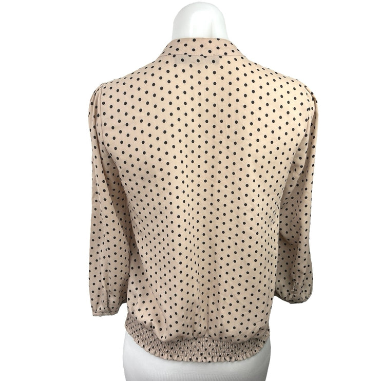 The Limited Beige Tan Polka Dots Tie Neck Bow 3/4 Sleeve Career Blouse Top Sz XS