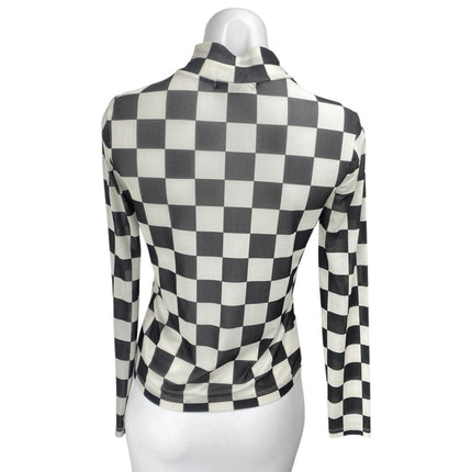 Vans Position Checker Women's Black White Checkered Mock Neck Mesh Top Size XS