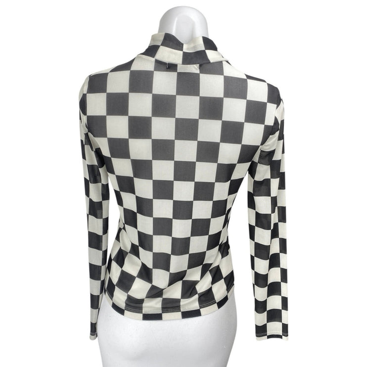 Vans Position Checker Women's Black White Checkered Mock Neck Mesh Top Size XS
