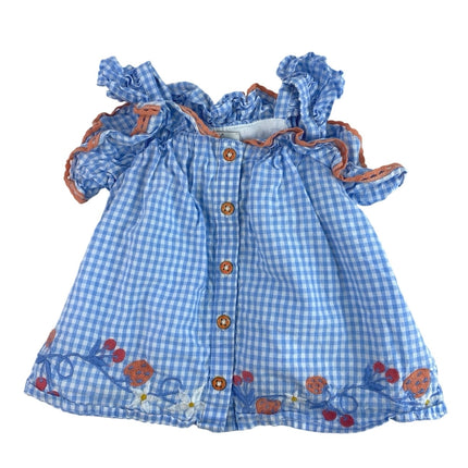 Joie Infant Baby Blue Gingham Checkered Embroidered Matching Dress Set Size 3-6M
