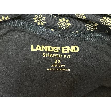 Lands' End Women's Blue Floral Print Turtleneck Long Sleeve Shirt Blouse Top 2XL
