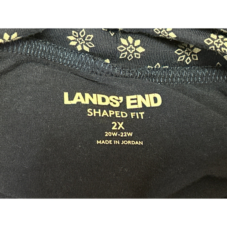 Lands' End Women's Blue Floral Print Turtleneck Long Sleeve Shirt Blouse Top 2XL