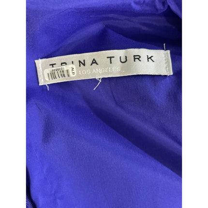 Trina Turk Women's Blue Short Sleeve V Neck Pocket Beaded A Line Mini Dress Sz M