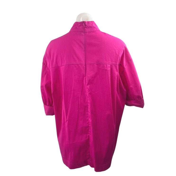 Zara Womens Pink Oversized Mock Neck Half Puff Sleeve Poplin Tunic Blouse Top XS
