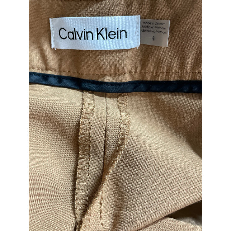 Calvin Klein Women's Brown High Rise Tie Waist Paperbag Trousers Dress Pants 4
