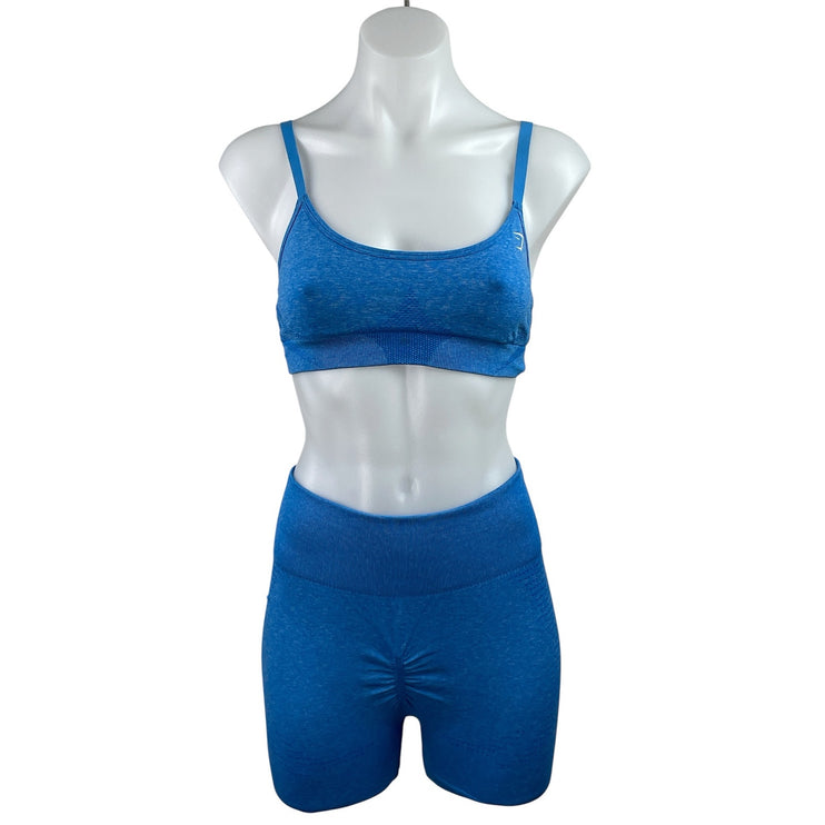 Gymshark Vital Seamless Women's Blue Sports Bra Short & Legging Pant Sets Sz M
