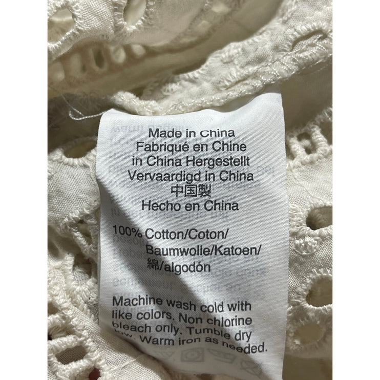 Madewell White Embroidered Eyelet Long Sleeve Ruffle Mock Neck Blouse Top Size S