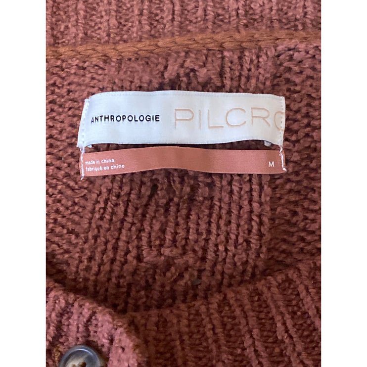 Anthropologie Pilcro Brown Knit Textured Long Sleeve Cardigan Sweater Top Size M