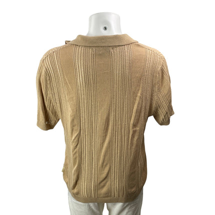 Urban Outfitters Men's Beige Short Sleeves Open Knit Striped Polo Sweater Top L
