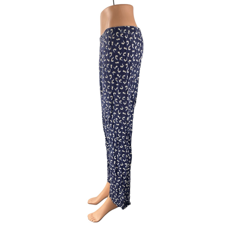 Women's Navy Blue Graphic Cat Print High Rise Palazzo Wide Leg Trousers Pants S