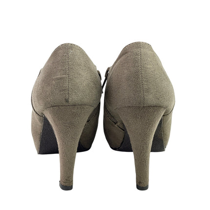 Madden Girl Rhiana Gray Faux suede Rosette Round Toe High Heel Booties Size 7.5
