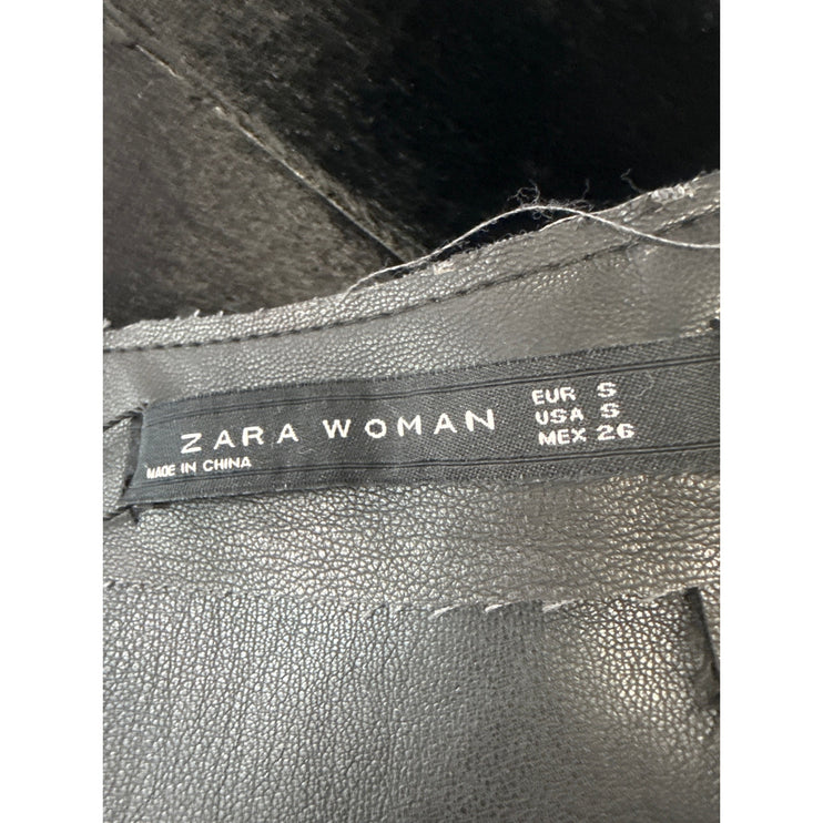 NEW Zara Women's Black Suede Faux Leather High Waist A Line Mini Skirt Size S
