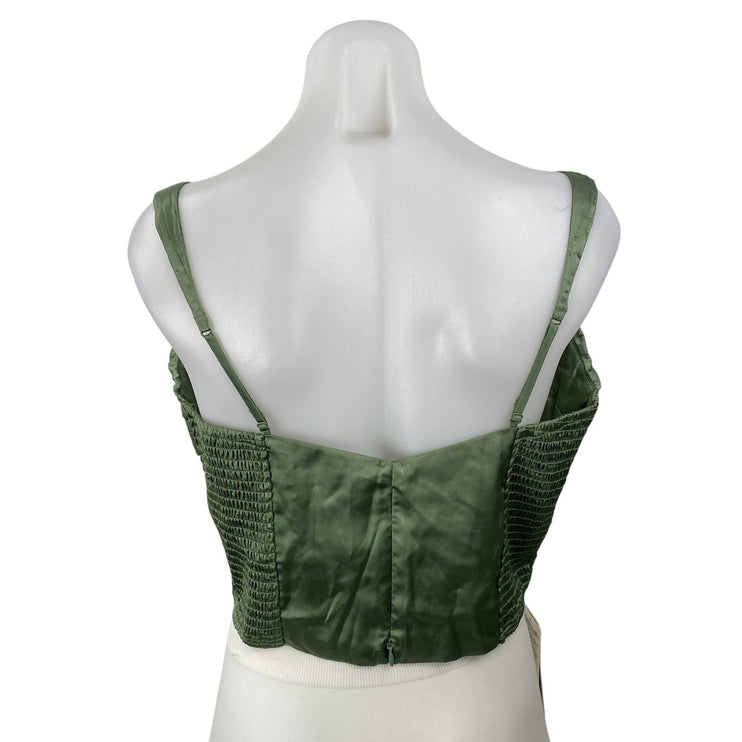 NEW Abercrombie & Fitch Green Silk Satin Pintucked Sleeveless V Neck Crop Top L
