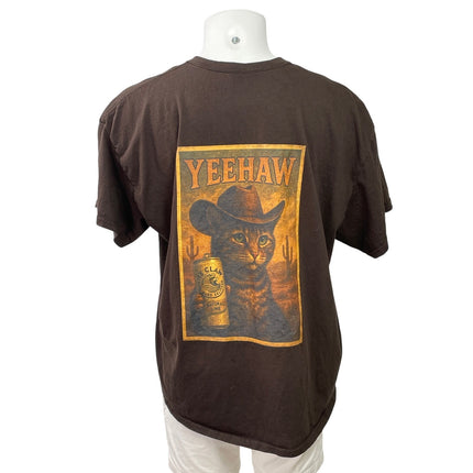 Men's Brown Yeehaw Cowboy Cat Western Graphic Short Sleeve T Shirt Tee Top 2XL