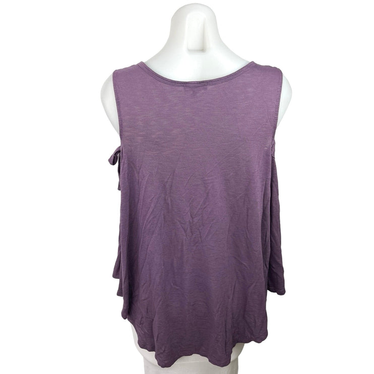 Express Purple Cold Shoulder Flowy Bell Sleeve Scoop Neck Blouse Top Size M