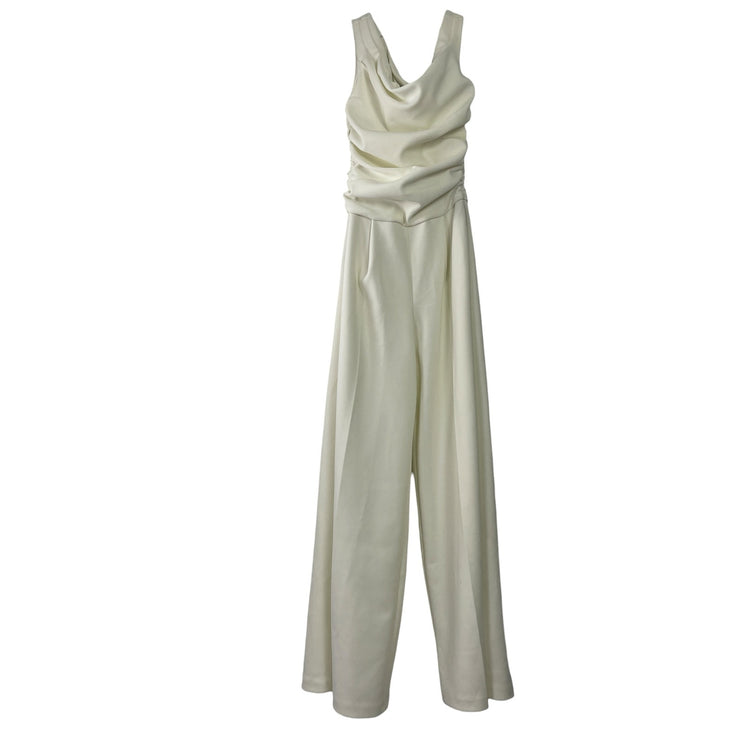 NEW Abercrombie & Fitch White Ruched Sleeveless Wide Leg Romper Jumpsuit Sz XSP