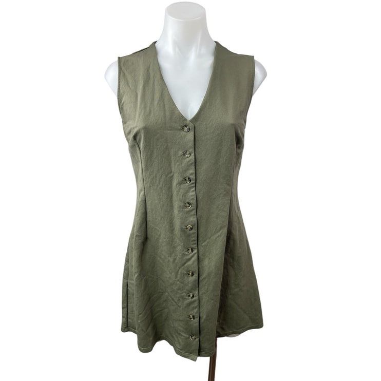 Mango MNG Aria Green V Neck Sleeveless Button Down Mini Tank Shift Dress Size 6