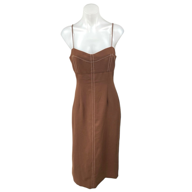 Zara Brown Sleeveless Pleated Cami Camisole Tank Slit Sheath Midi Dress Size M