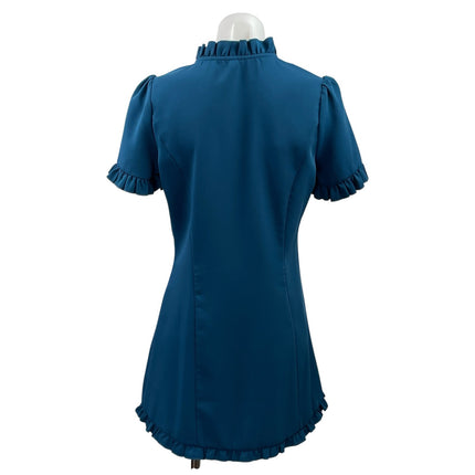 Loli Loli Women's Blue Short Sleeve Ruffle V Neck Button Up A Line Mini Dress L