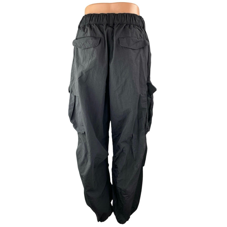 Not4Nerd Women's Black Elastic High Waist Tapered Cargo Jogger Trousers Pants L
