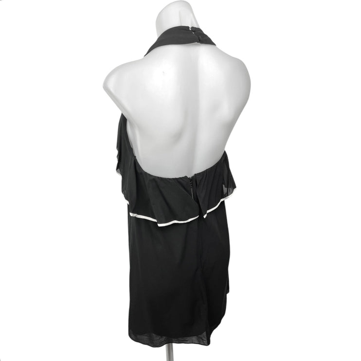 Alice + Olivia Black White Silk Ruffle Layered Halter Mini Shift Dress Size XS