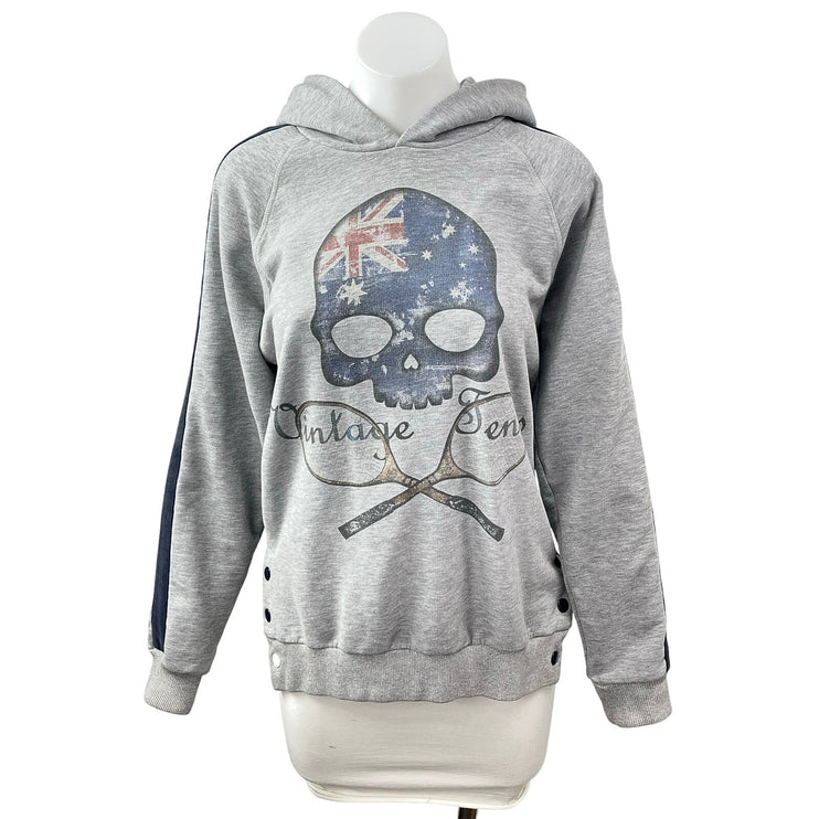 Hydrogen Tennis Womens Gray Skull UK Graphic Hoodie Hooded Sweatshirt Top Size M