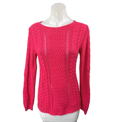 Stradivarius Pink Cable Knit Crochet Long Sleeve Crew Neck Sweater Top Size S
