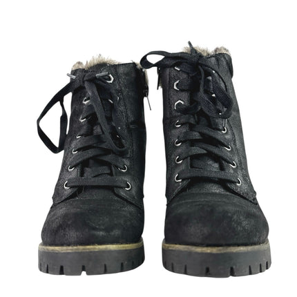 Steve Madden Women's Black Sherpa Faux Fur Lace-up Block Heel Winter Boots Sz 6