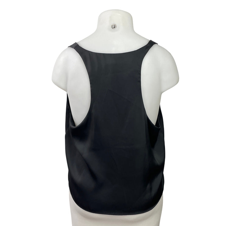 H&M Women's Black Sleeveless Silk Satin Racerback Scoop Neck Crop Tank Top Sz XL