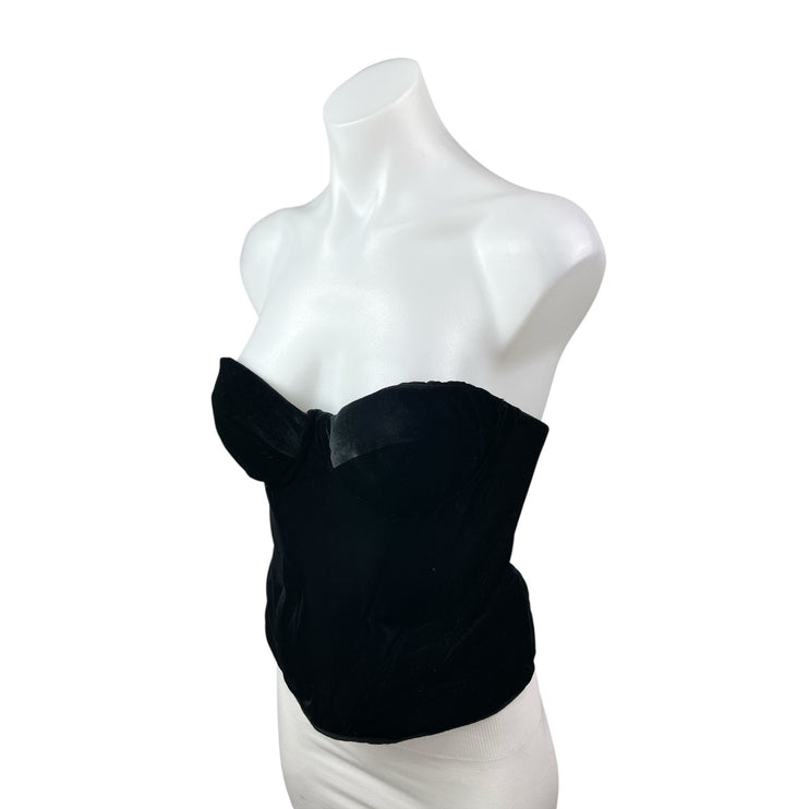 House of CB Black Velvet Velour Sweetheart Strapless Bustier Corset Top Size M