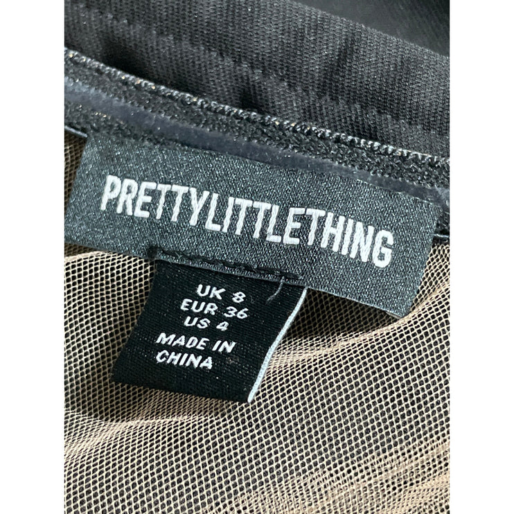 PrettyLittleThing Black Mesh Sheer Waist Strapless Bandeau Mini Bodycon Dress 4